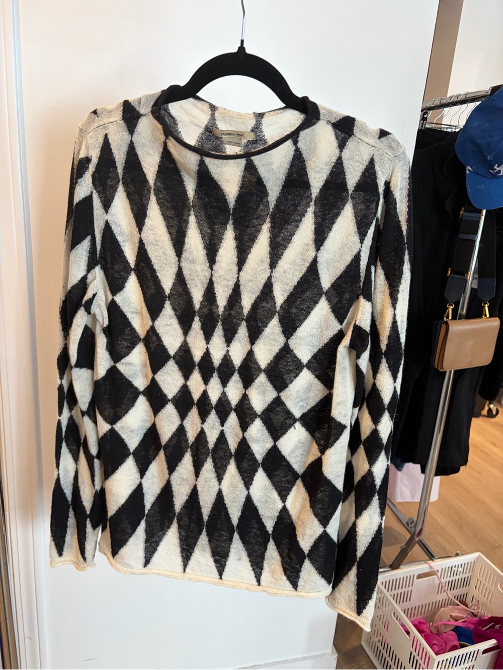 PALOMA WOOL - black & white Harlequin Pattern wool sweater